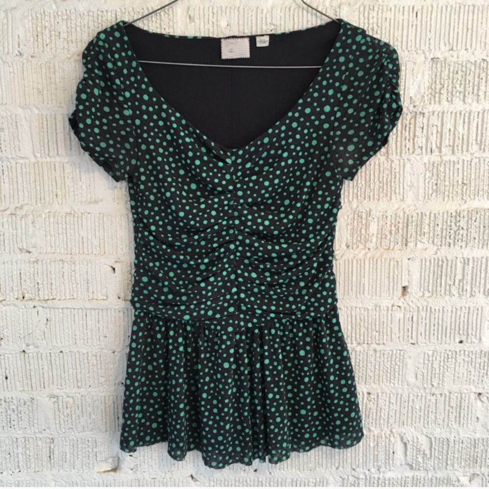 Anthropologie polka dot short sleeve blouse